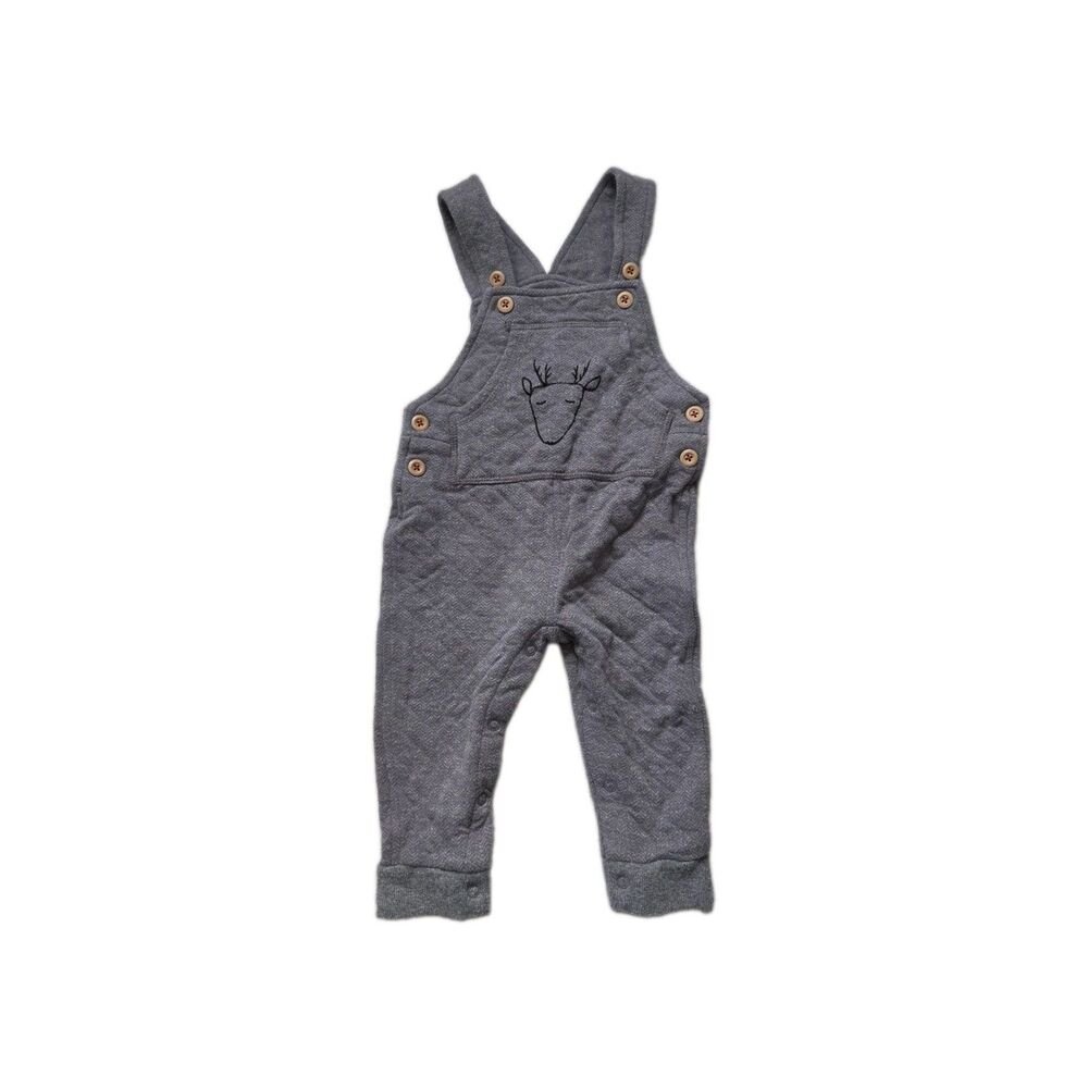 VTG First Impressions Baby Gray Deer Herringbone Quilted Overalls Romper 12M GUC